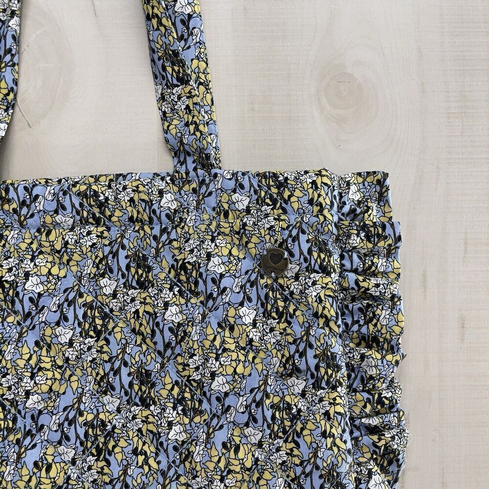 POMPdeLUX girls Floral Ruffle Quilted Cotton Tote Bag Purse Blue - Picture 2 of 6